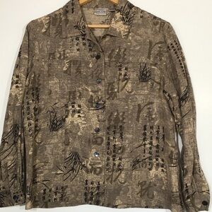Chico’s Silk/Linen Asian Print Long Sleeve Top Size L/12/Chico’s 2